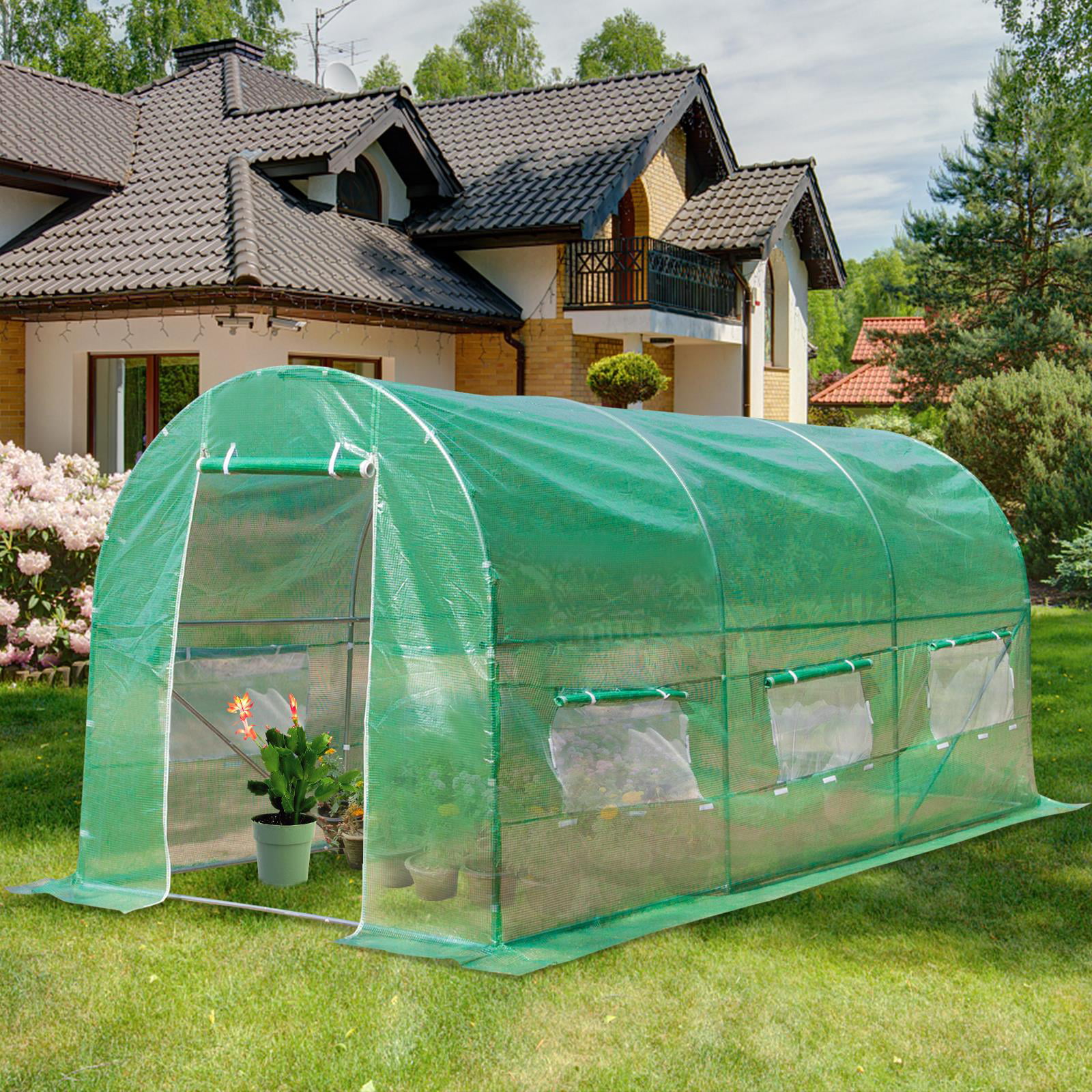 Ktaxon 15′x7′x7′ Greenhouse with One Zippered Door and 6 Roll up Windows