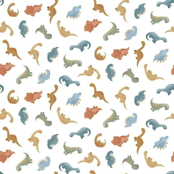 Cotton Adora-saurable Baby Dinosaurs Prehistoric Jurassic Animals Babies Kids Children Cute Dear Stella White Cotton Fabric Print by the Yard (STELLA-D2739-WHITE)