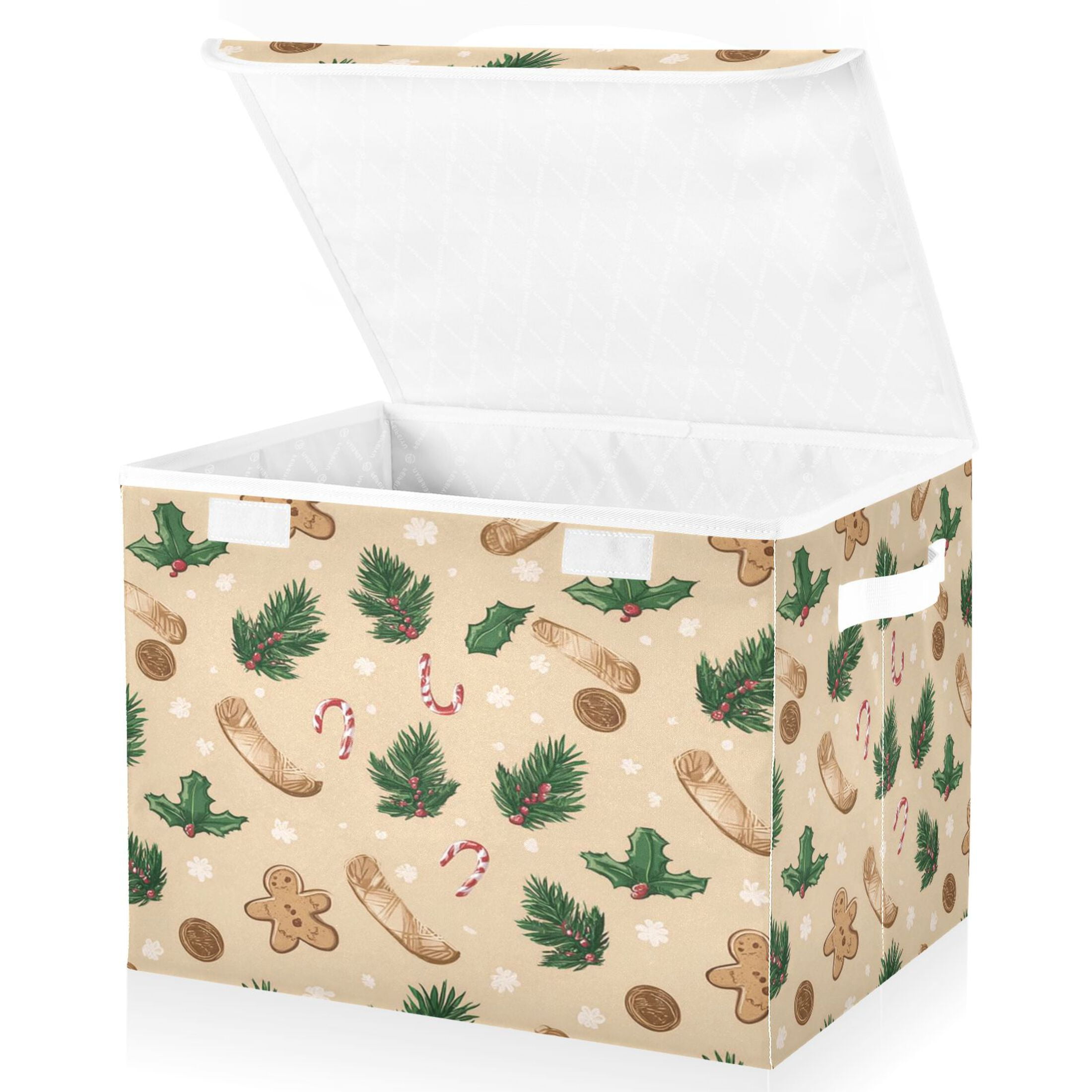 IAUYY 42*32*30cm Storage Bin with Lid Storage Boxes with Handles,300D Oxford Fabric+Hollow Board Applicable to Clothes Storage Office Storage,Bright Beige Color