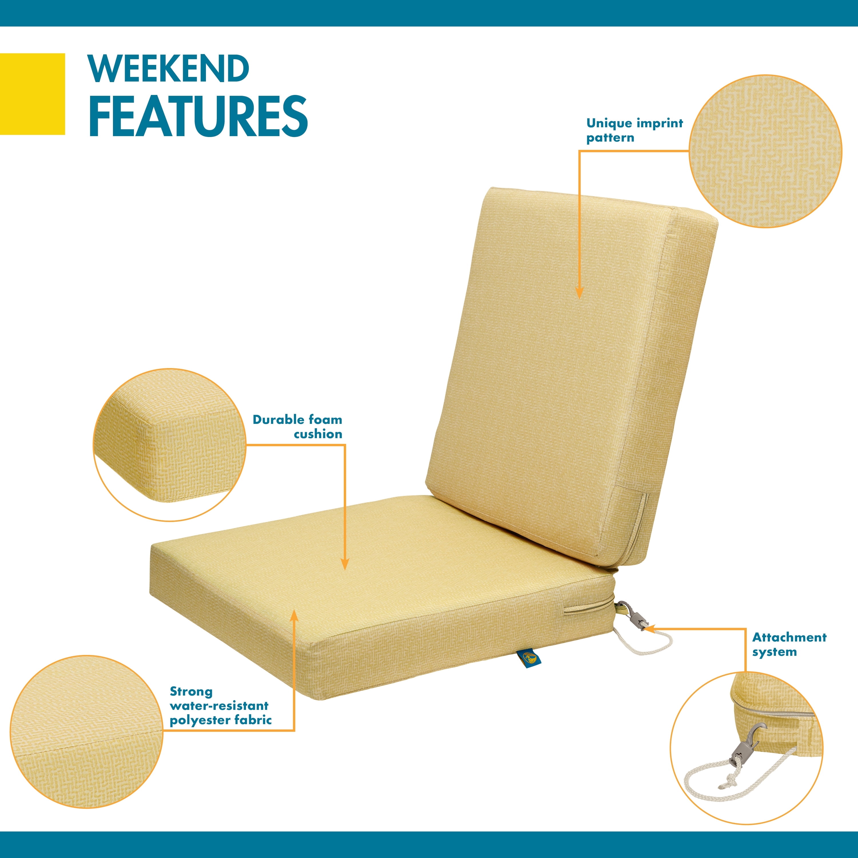 Duck Covers Weekend Water-Resistant 36 x 18 x 3 Inch Outdoor Dining Chair Cushions, Straw