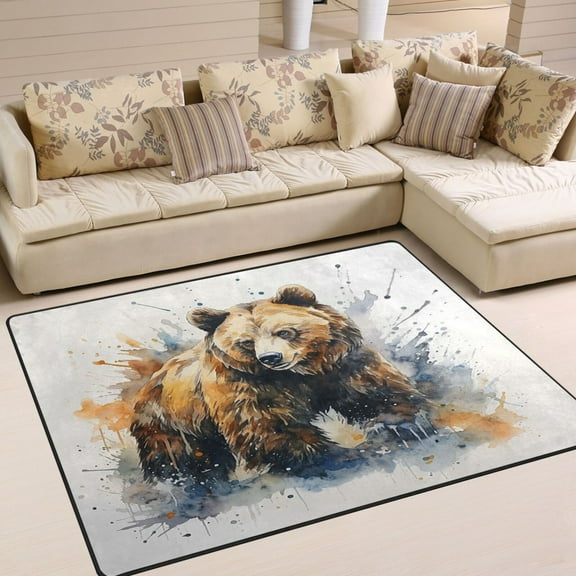 Bear Area Rug Washable 80 x 58 Floor Carpet Mat Non Slip for Bedroom Living Room Home Decor