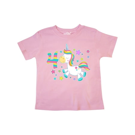 

Inktastic Fourth Birthday Rainbow Unicorn Plush and Stars Gift Toddler Boy or Toddler Girl T-Shirt