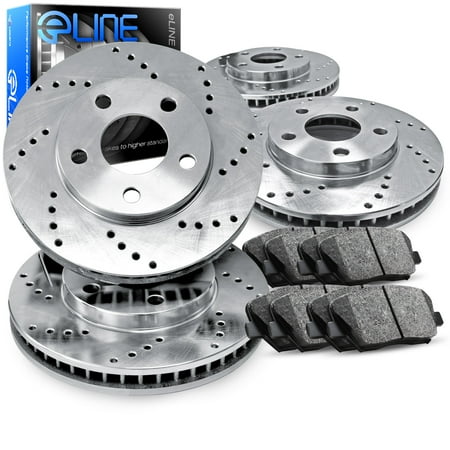- 2008 2009 2010 2011 2012 2013 Toyota Highlander Full Kit eLine Drilled Brake Rotors & Ceramic Pads