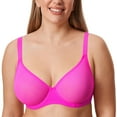 thumbnail image 3 of DELIMIRA Women's Mesh Bra Full Coverage Plus Size Plunge Unlined Underwire Bras, 3 of 6