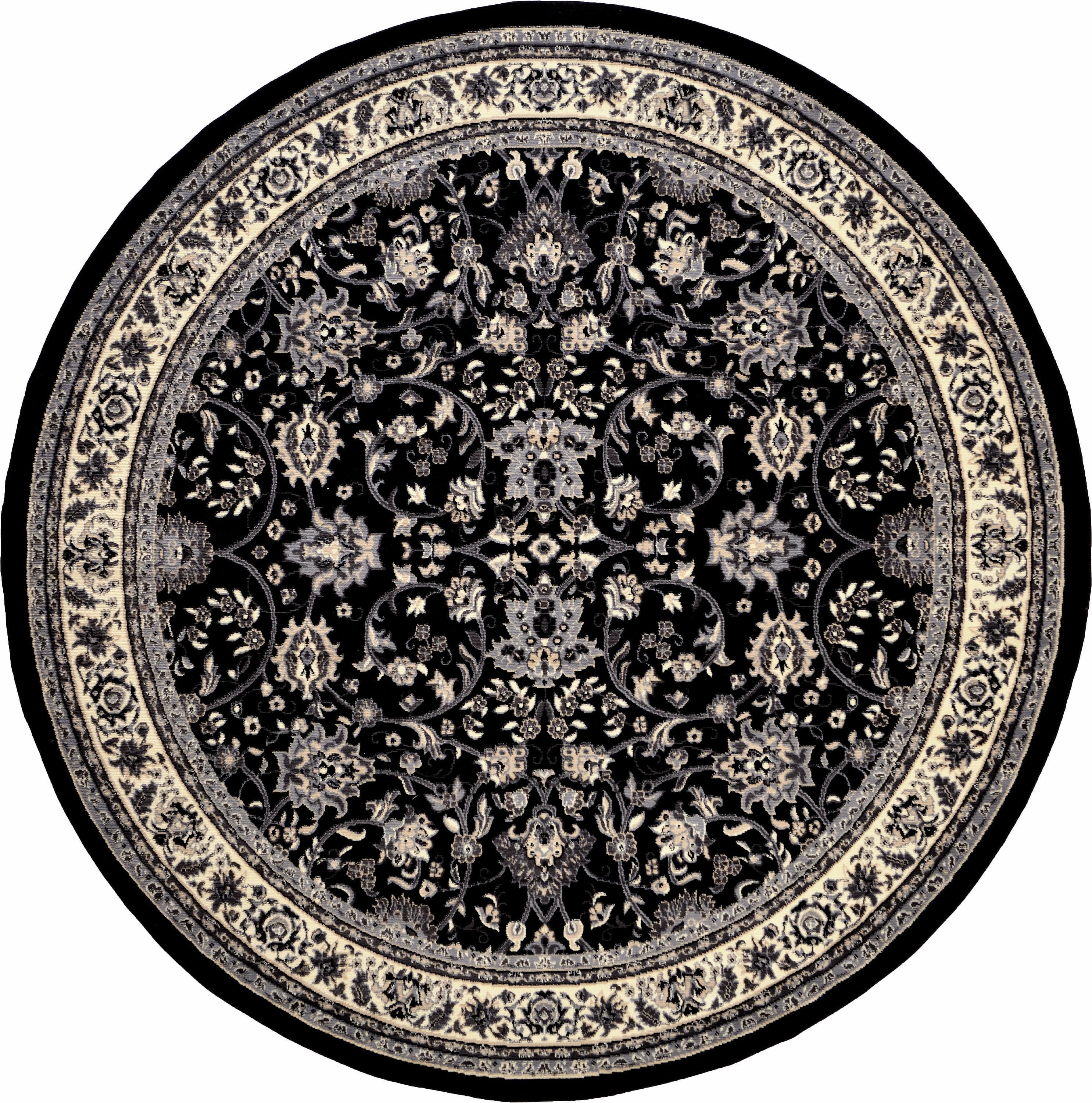 Unique Loom Washington Sialk Hill Rug Black/Gray 7' 10" Round Floral