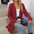 thumbnail image 4 of Cardigan Rouge pour Femmes, Couleur Unie, Mi-Longueur, Gros Pull pour Sortir, 4 of 5
