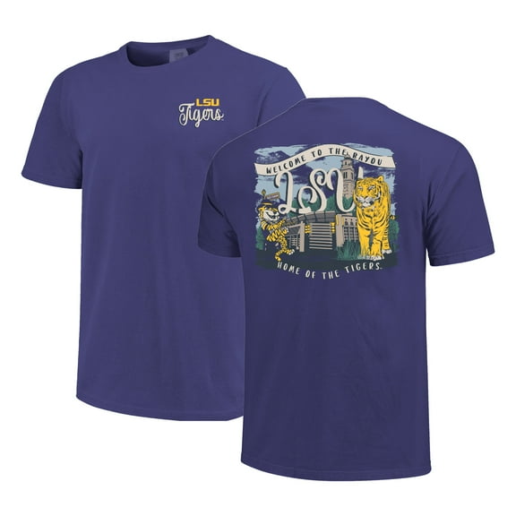 Women's Purple LSU Tigers Comfort Colors Campus Scene Drawing Script T-Shirt