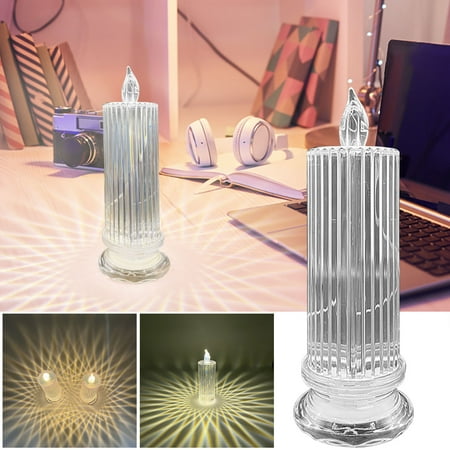 

ZToonmas Night Light Projector Flameless Candle Refraction Projection Led Electronic Candle Atmospheric Night Table Decoration Imitation Crystal Lamp