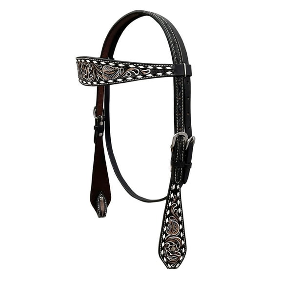 BAR H EQUINE Western Handtooled Genuine Leather Horse Headstall Tack