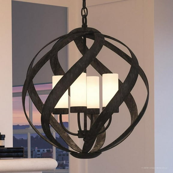 Urban Ambiance Luxury Rustic Chandelier, Medium Size: 23"H x 19.5"W, with Orbital Style Elements, Weathered Black Finish, UQL2781 from the Walsall Collection