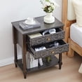 thumbnail image 3 of Wirrytor Farmhouse 2 Drawer Dresser Nightstand in Brown, Wooden Walnut Bedside Table with 2 Drawers and Storage Shelf, Embossed Pattern, for Bedroom Dorm Apartment, 3 of 8