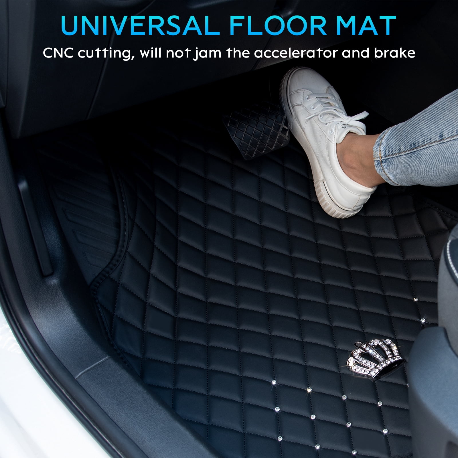 eing All Weather Pu Leather Floor Mats for Car SUV & Truck - 5 Pack/Set (Front & Rear), Heavy Duty Protection,Crown Car Floor Cushion,Black