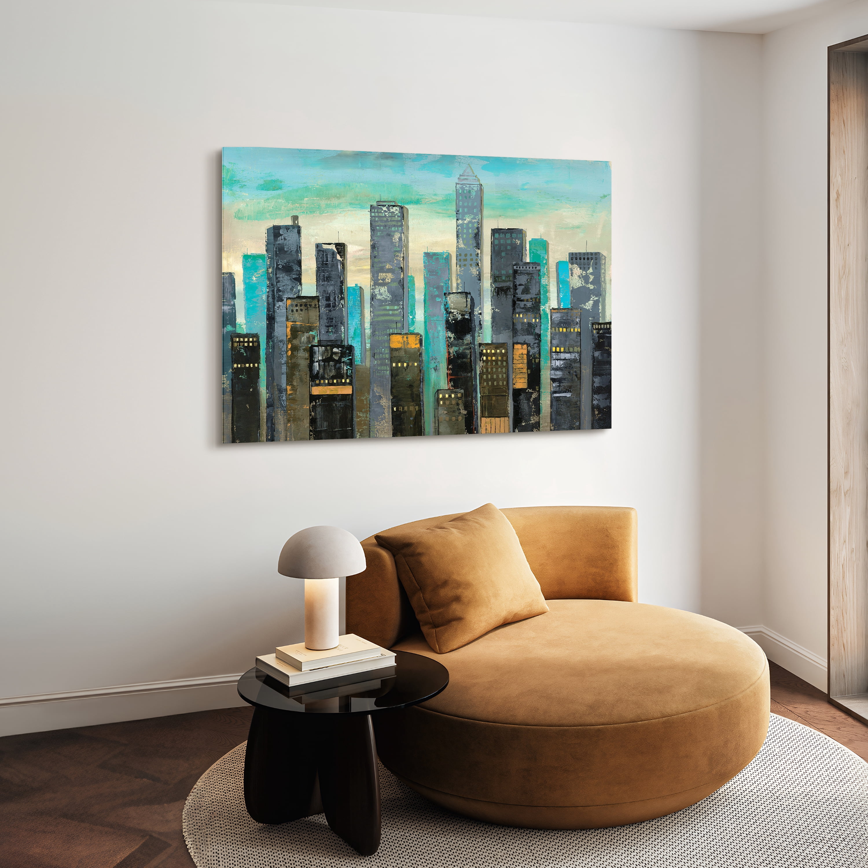 Empire Art Direct Urban Lights II Frameless Free Floating Tempered Glass Panel Graphic Wall Art, 48" x 32" x 0.2", Ready to Hang