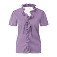 thumbnail image 4 of TKLPEHG Short Sleeve Tops for Women V Neck Ruffles Elegant Shirts Short Sleeve T Shirts Summer Lightweight Solid Color Casual Going Out Tops Loose Blouse(Purple,XXXL), 4 of 6