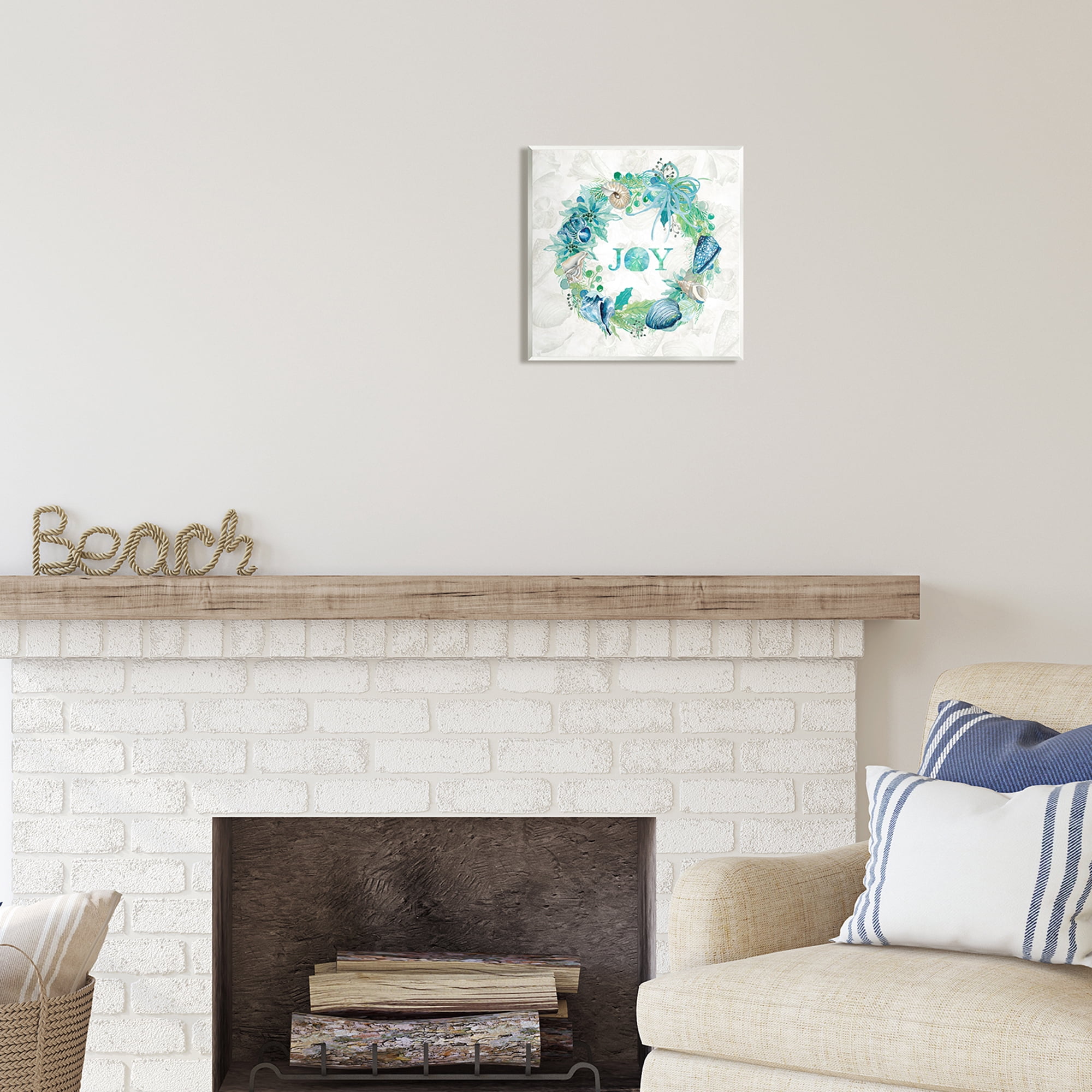 Stupell Industries Joy Coastal Shell Wreath Nature Painting Unframed Art Print Wall Art, 12 x 12