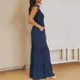 thumbnail image 4 of clear 50% off Usmixi Jumpsuits for Women Dressy Casual Elastic Waist Pleated Flared Leg Strap Long Jumpsuits Overalls with Pocket Summer Square Neck Sleeveless Solid Maxi Formal Rompers Dark Blue l, 4 of 7
