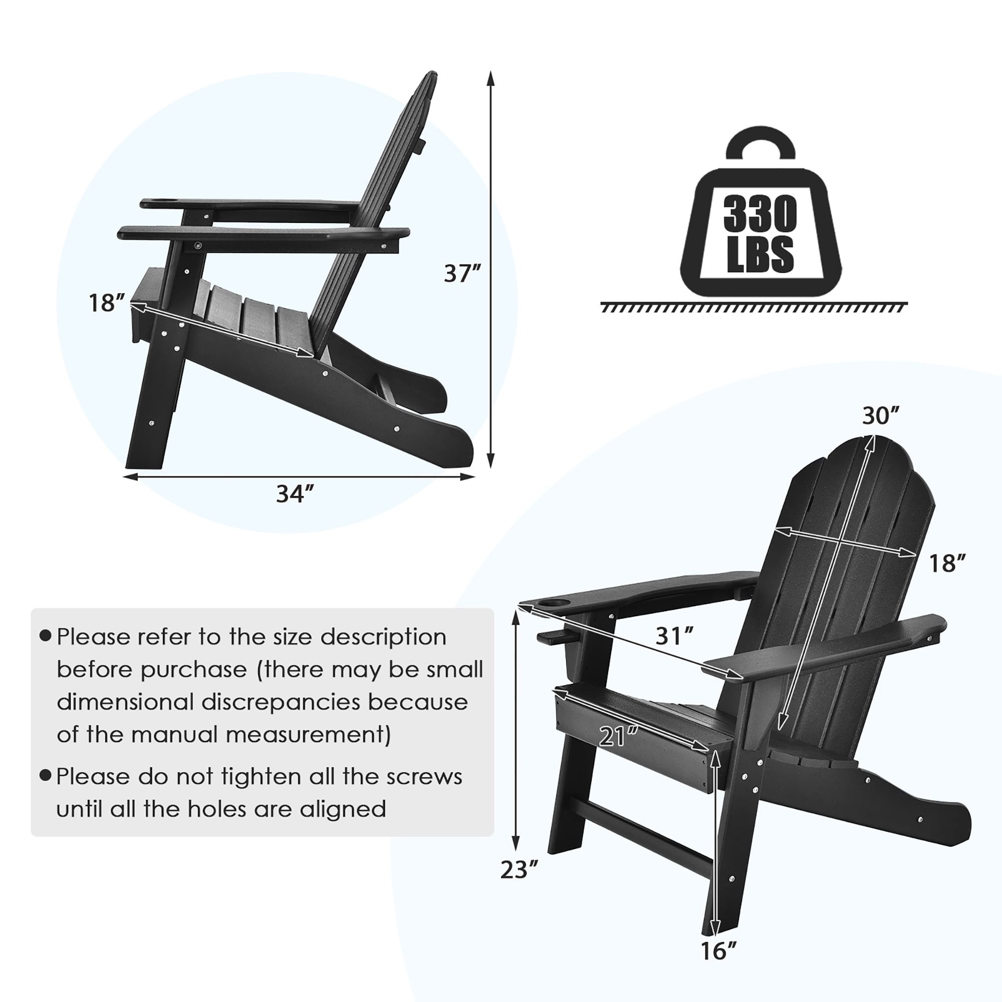 Costway 4PCS Patio Adirondack Chair Weather Resistant Garden Deck W/Cup Holder Black