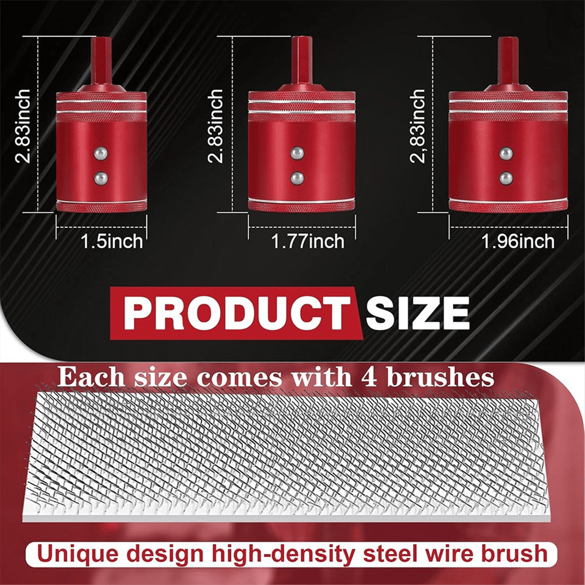 3 Pieces Set 1/2Inch 3/4Inch 1Inch Metal Copper Pipe Cleaner for Drill, Each Size with 3 Brushes Replacement,3 * Metal Copper Pipe Cleaners,Red