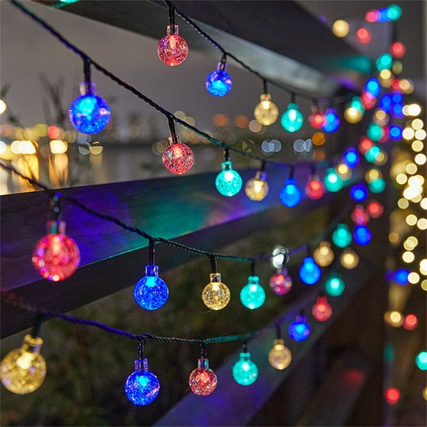 Fiudx Guirnalda de Luces Solares, Decoración Led con Bolas de Cristal de Colores, Diseño de Bajo Consumo con Energía Solar, Iluminación Exterior Resistente a La Intemperie, Ideal para Bodas, Jardines
