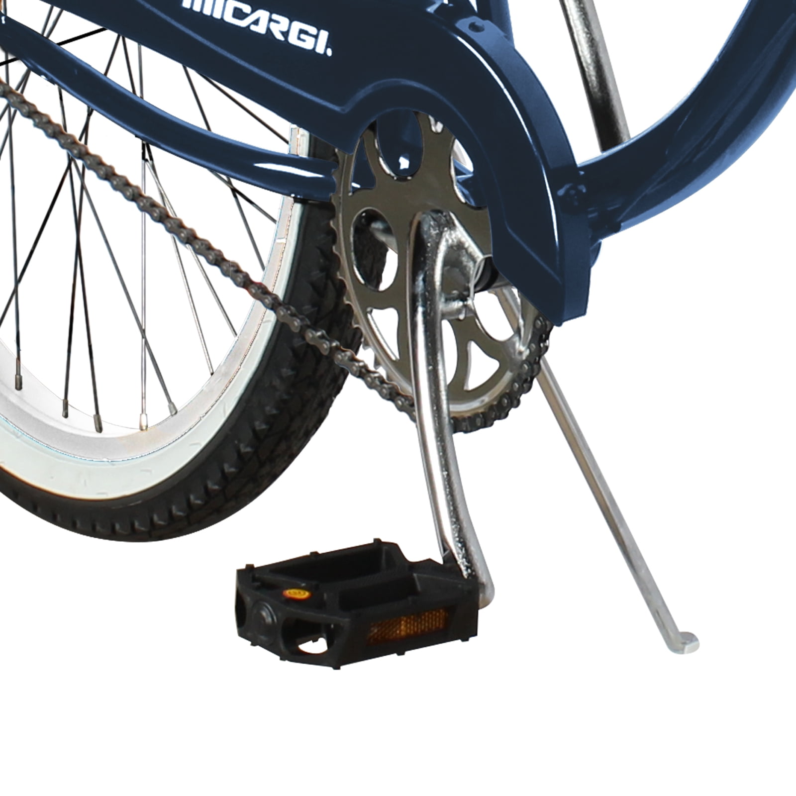 Micargi TAHITI 26" Beach Cruiser Coaster Brake Stainless Steel Spokes One Piece Crank Alloy Black Rims 36H White Wall Tire With Fenders Color: Dark Blue/ Black