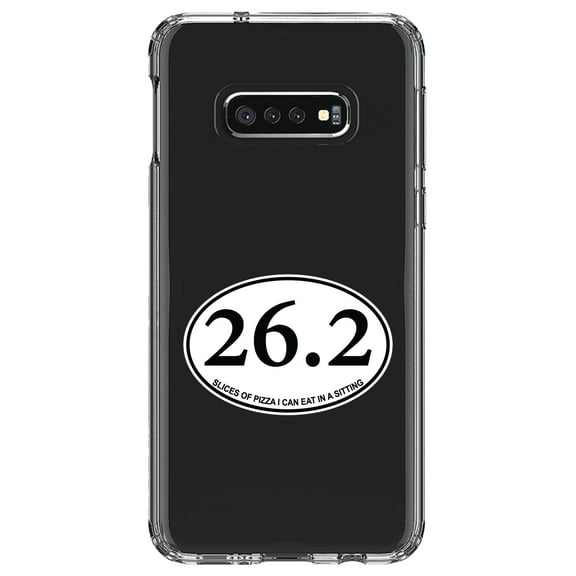 DistinctInk Clear Shockproof Hybrid Case for Samsung Galaxy S10e (5.8" Screen) - TPU Bumper Acrylic Back Tempered Glass Screen Protector - 26.2 - Slices of Pizza In a Sitting