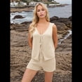 thumbnail image 4 of Conjunto de 2 Piezas de Ropa de Estar Informal de Punto para Mujer, con Escote en V y Lazo Frontal, Chaleco y Pantalones Cortos A Juego, para Playa Albaricoque M, 4 of 7
