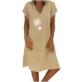 thumbnail image 1 of Vestido de algodón y lino de manga corta con estampado de verano con cuello en V suelto para mujer a la moda Fridja  bnh4788, 1 of 7