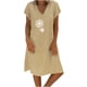thumbnail image 1 of Vestido de algodón y lino de manga corta con estampado de verano con cuello en V suelto para mujer a la moda Fridja  bnh4790, 1 of 7