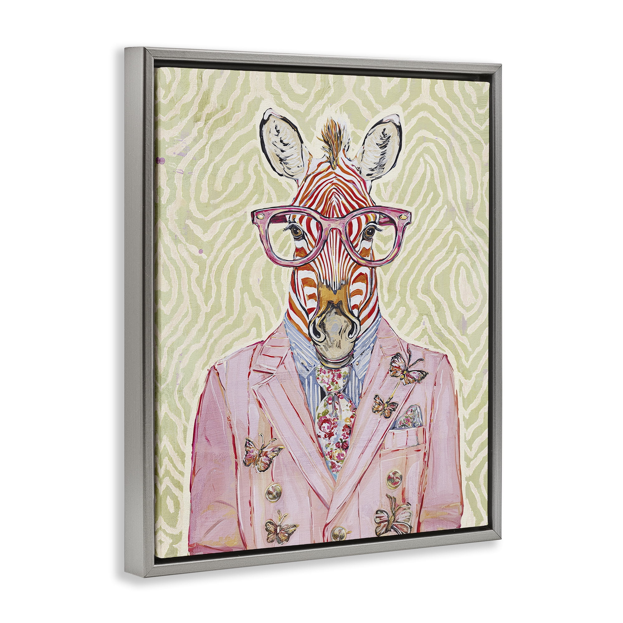 Stupell Industries Pink Zebra over Green Gray Framed Floater Canvas Wall Art, design by Svetlana Aleynikova