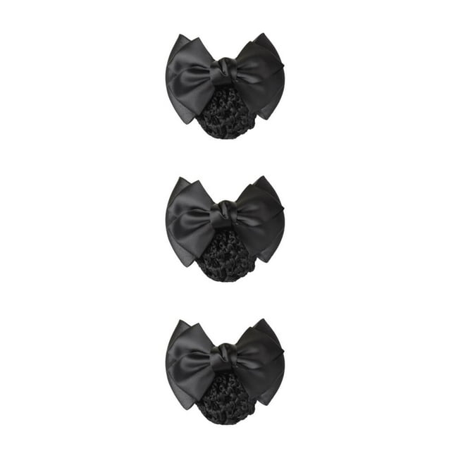 relayinert Cloth Elegant And Professional Bow Hair Net For Stylish Ladies Wide Application Bow Work Hair Clips Two Bows-black 3Set