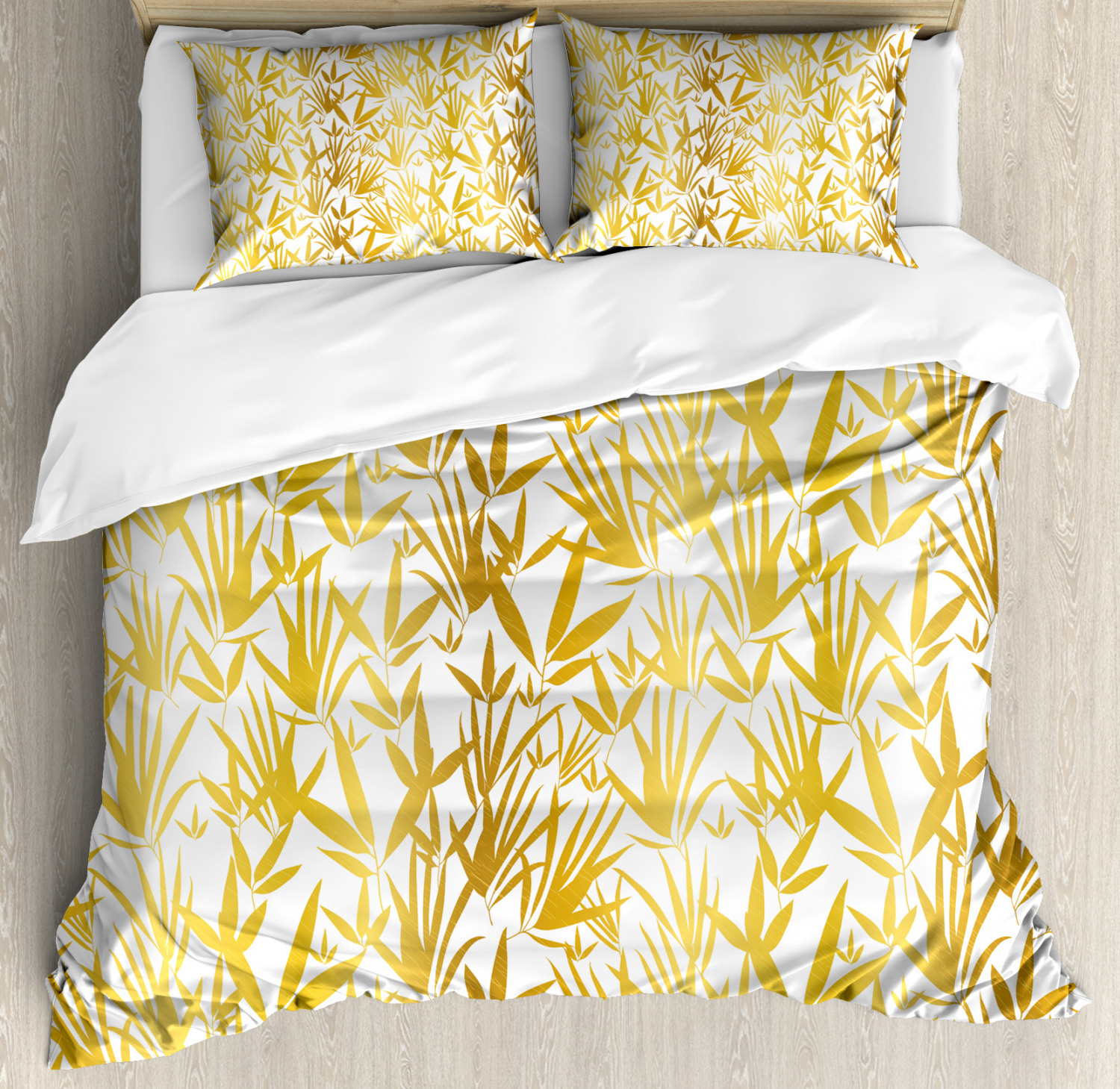 Bamboo Queen Size Duvet Cover Set, Tropic Theme Bamboo Leaves and