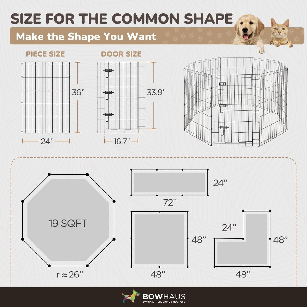 CAPHAUS 36 Inch Height Large Bold Metal Foldable Heavy-Duty Pet Playpen with Door, 8 Panels Included, Indoor/ Outdoor Portable Kennel for Dogs/ Animals, Exercise Fence Cage for Yard, RV, Camping