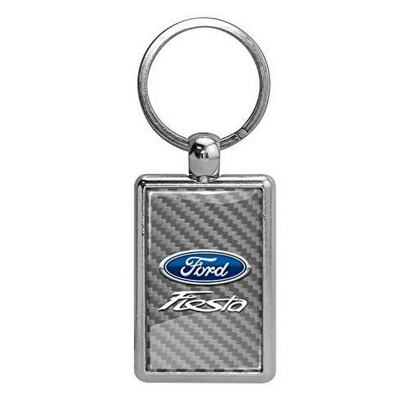 iPick Image for Ford Fiesta Silver Carbon Fiber Backing Brush Rectangle Metal Key Chain, Official Licensed