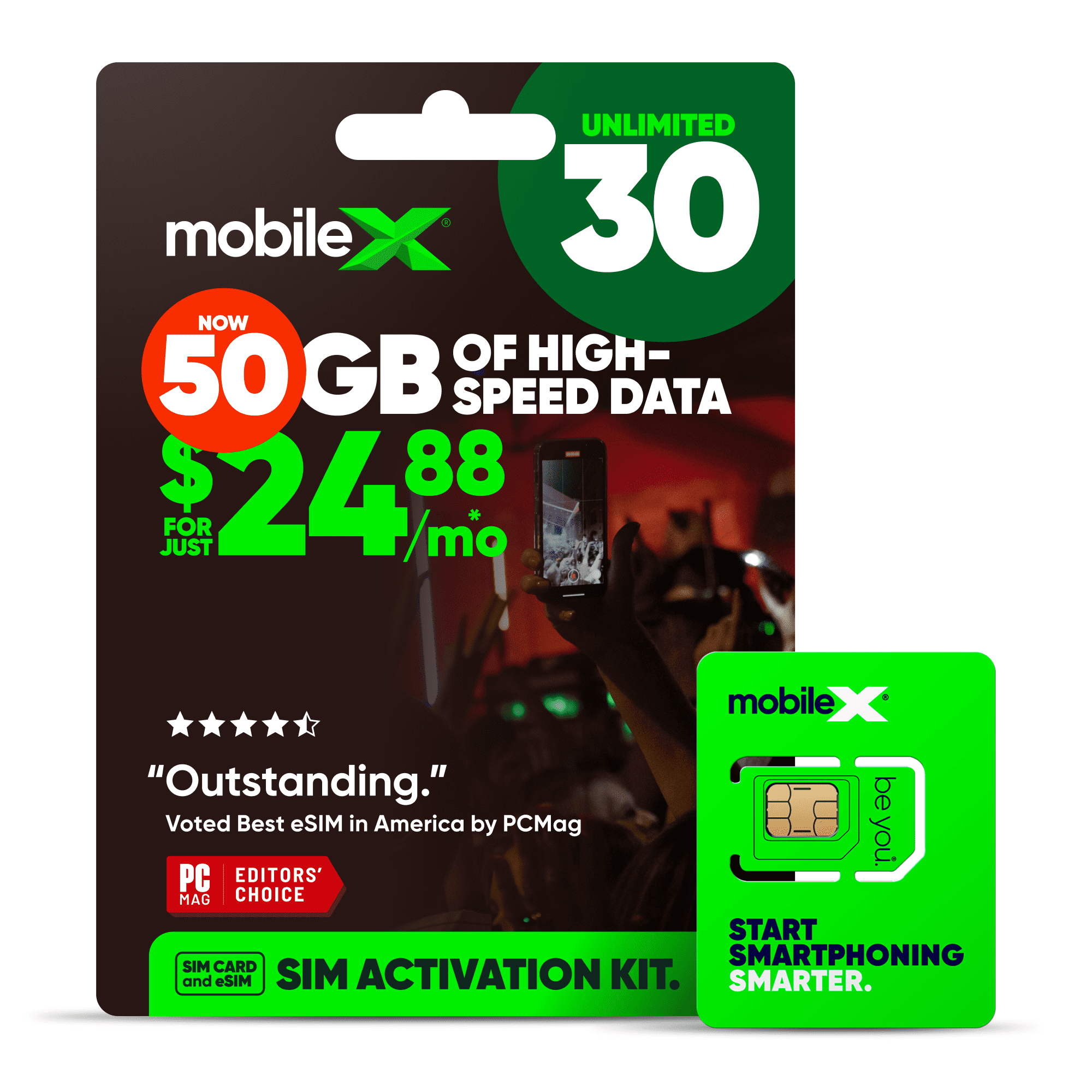 MobileX Prepaid SIM Card & ESIM Activation Kit - Unlimited 30 (1-Month)|1 Month Of Unlimited Data Talk & Text W/ 50GB High-Speed Data 5G Ultra Wideband & 4G LTE Access Includes 10GB Hotspot