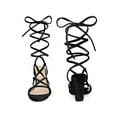 thumbnail image 5 of BLISSFUL STEP Strappy Lace Up Slingback Block Heels Sandal for Women Black 9.5, 5 of 6