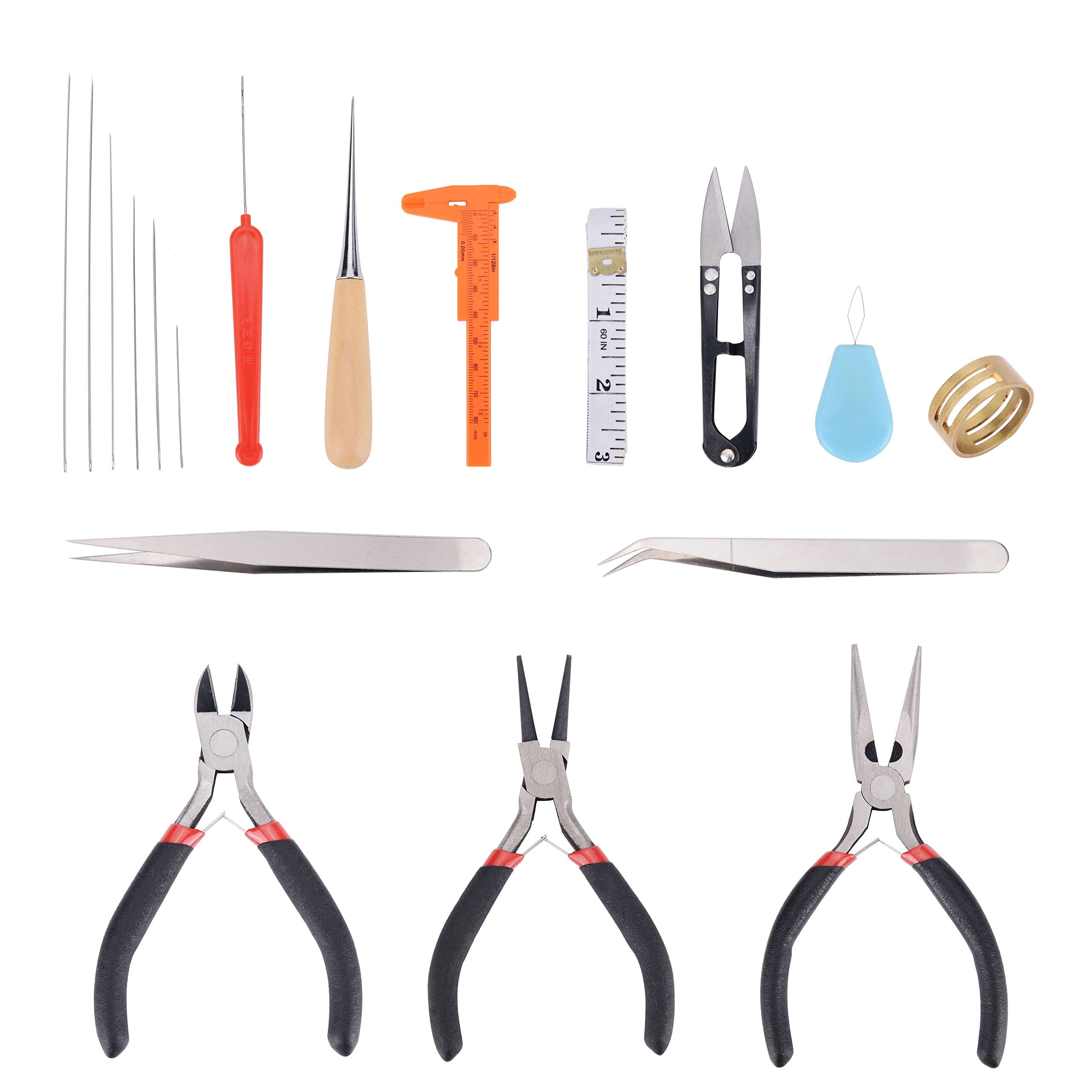 All-in-One DIY Jewelry Tool Kit - Pliers & Stainless Steel Findings (Clasps, Lobster Clasps, Dog Clasps, Crimp Beads, Ear Hooks)