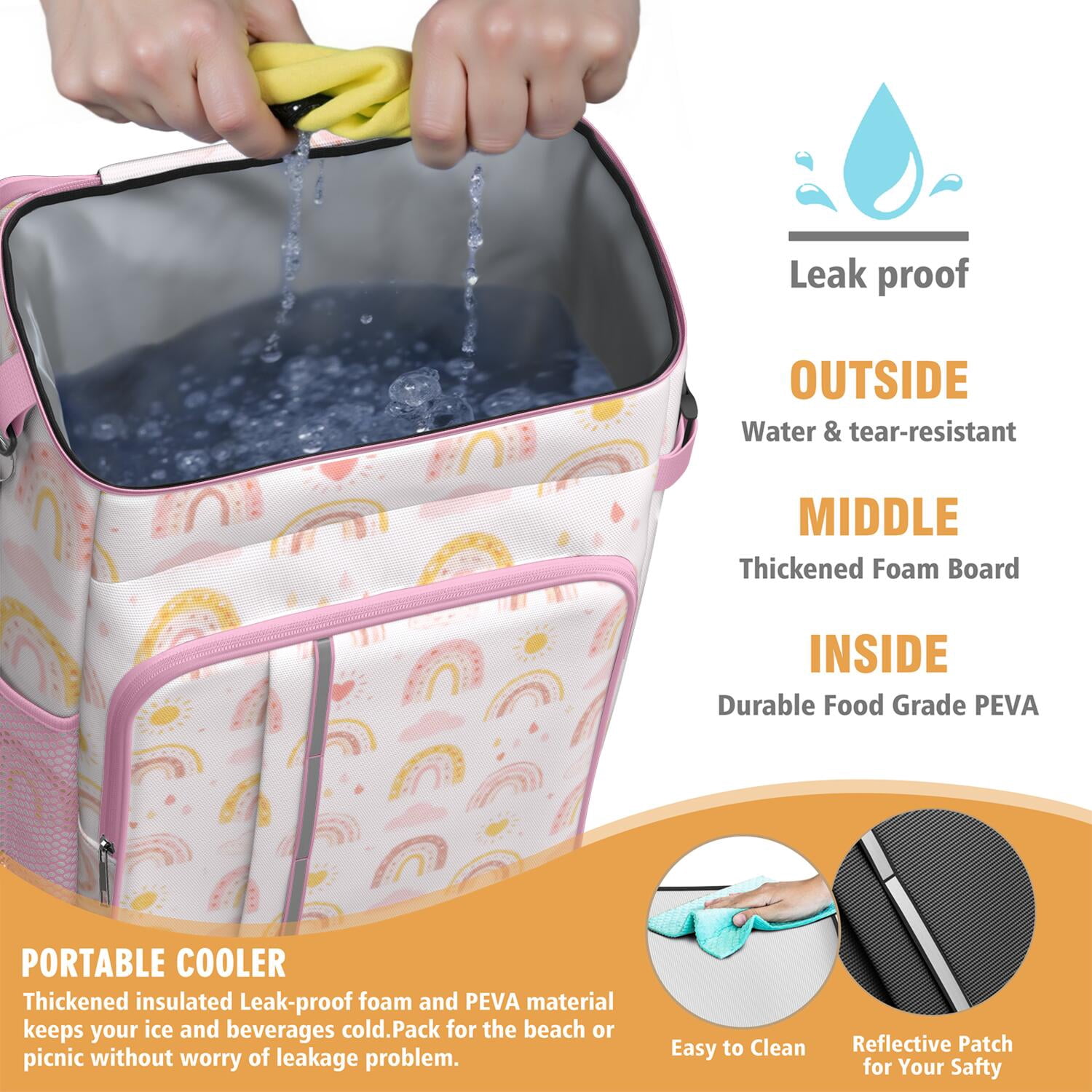 Camping Cooler Backpack 26 Cans,Soft Backpack Coolers Insulated Leak Proof Travel Cooler Bag Waterproof Lunch Picnic Beach Work Trip Thermal Bag Drink Beverage Beer Bag Cooler Rainbow Cartoon