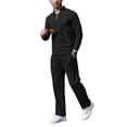 thumbnail image 4 of DHFJKG Tracksuit 2 Piece Set For Men Solid Color Long Sleeve Tie Neck Pullover Loose Fit Pants Lightweight Linen Casual Suit Cozy Outfit, 4 of 4