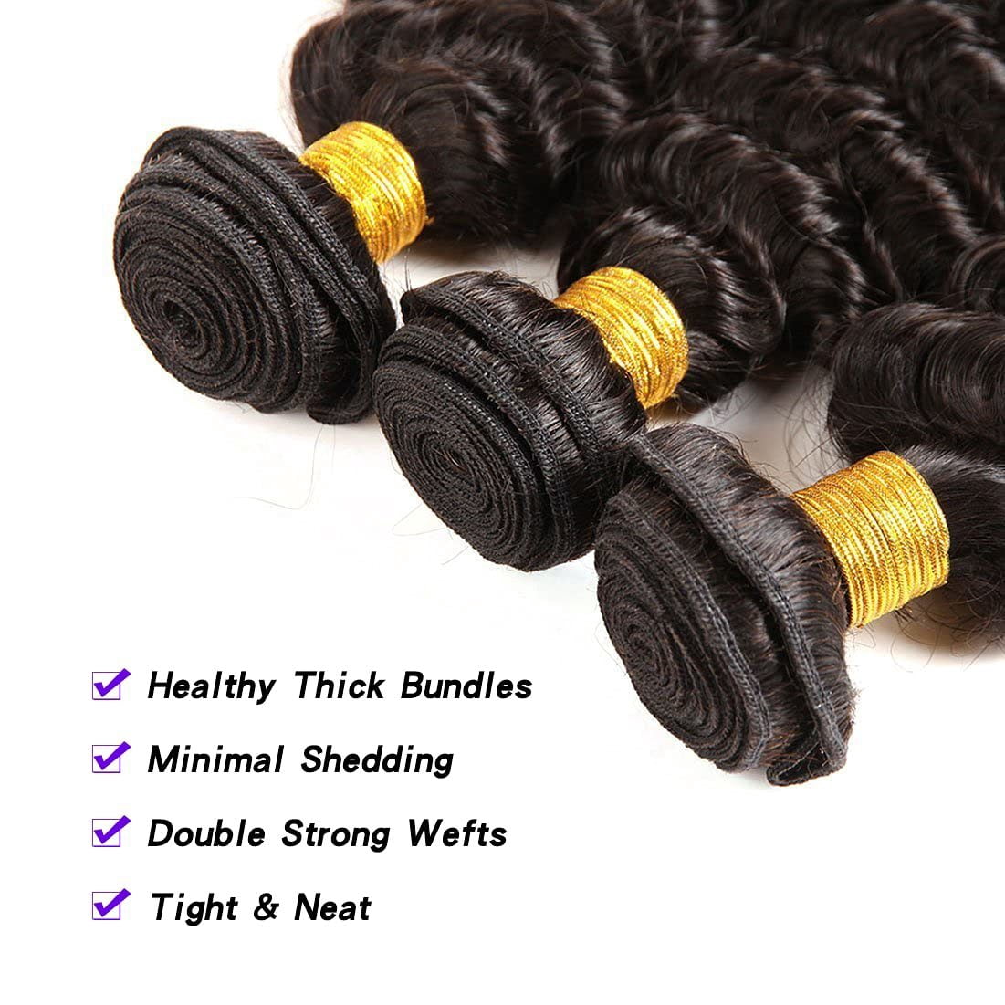 Brazilian Deep Wave Hair Bundles Unprocessed Human Hair Bundles 10A Brazilian Virgin Hair Deep Wave Bundles Natural Black (10"10"10")