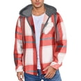 thumbnail image 5 of Mens Plaid Jacket Dqueduo Men's Flannel Plaid Hooded Long Sleeve Button Front Casual Shirt Jacket, Multiple Styles Red L, 5 of 5