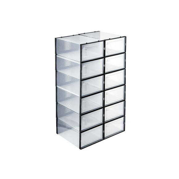 MPM Boîte à Chaussures 12 Pcs, Organisateur de Chaussures Empilable en Plastique Transparent, Étagère à Chaussures, Boîte de Rangement pour Espadrilles avec Couvercle, pour Hommes et Femmes
