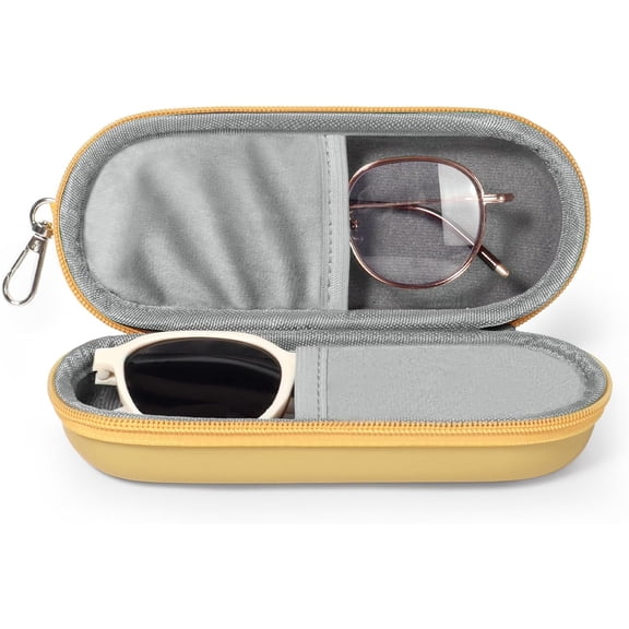 Double Eyeglasses Case, Dual Glasses Sunglasses Organizer with Zipper Closure, Eyewear Storage Box for Men Women Travel Mellow Yellow