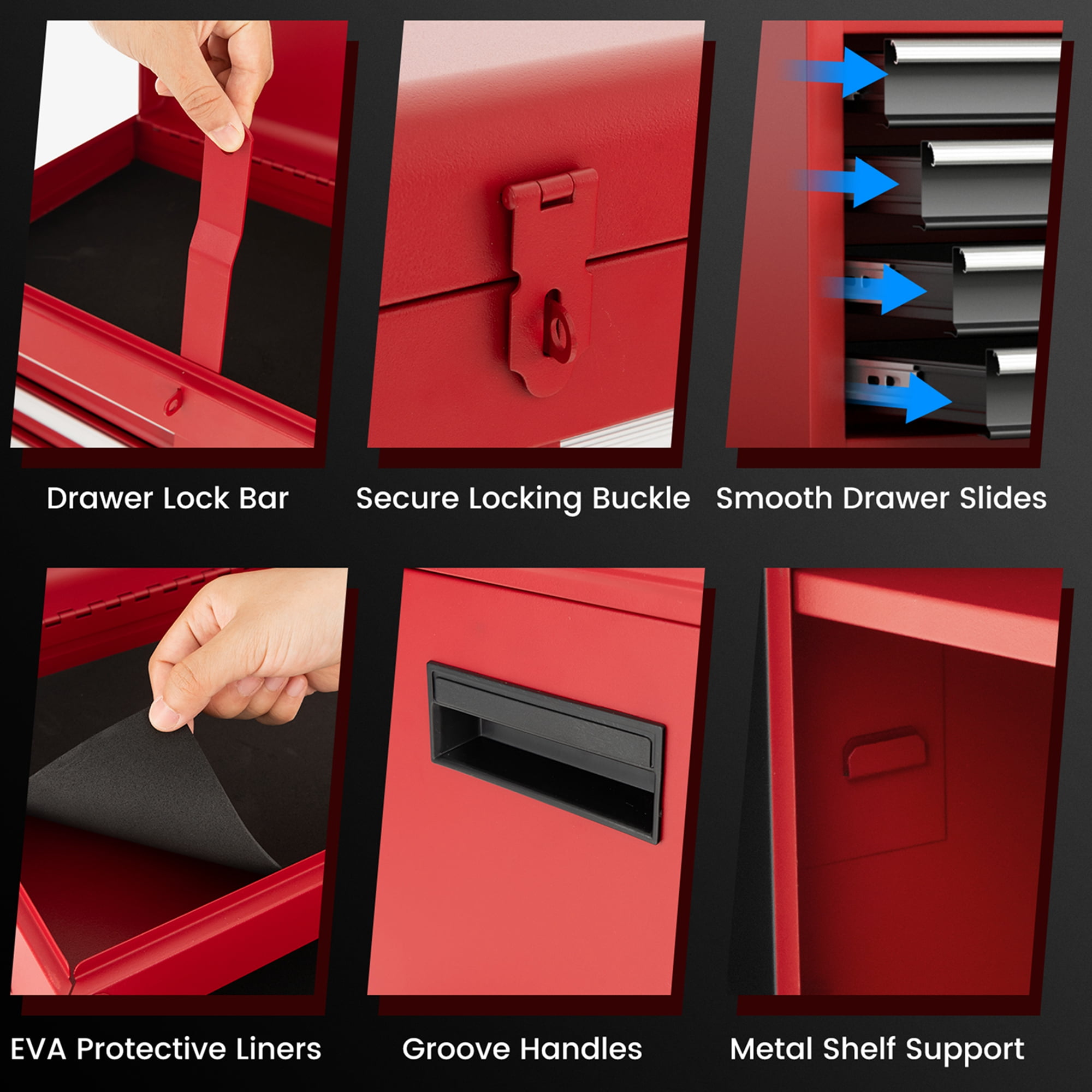 Costway 2 in 1 Tool Chest & Cabinet with 5 Sliding Drawers Rolling Garage Box Organizer