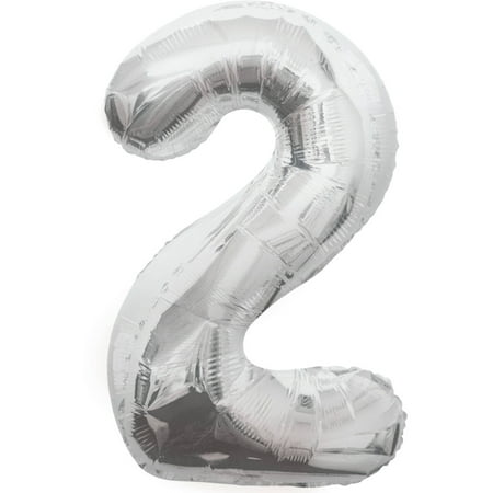 Foil Big Number Balloon, 2, 34 in, Silver, 1ct