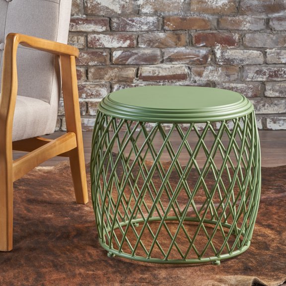 Noble House Finley Iron Round Side Table, Green