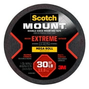 Scotch Mount, Extreme Double-Sided Tape, Holds up to 30lbs, Black Mega Roll, 1" x 400"