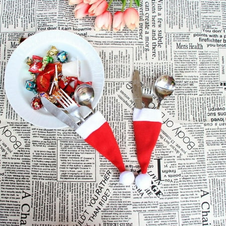 5PC Christmas Decorative tableware Knife Fork Set Christmas Hat Storage Tool