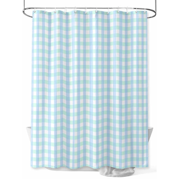 Fsddascl Aqua Blue Green Shower Curtain Set - Extra Long 72" x 96" Washable Bathtub Curtain with 12 Hooks, Checkered Plaid Gingham Lattice Trellis Waterproof Fabric Stall Shower Curtains for Bathroom