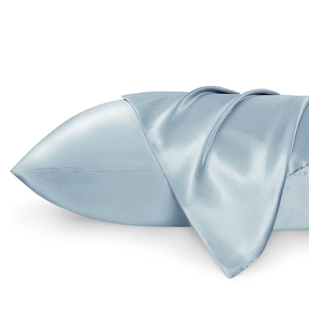 Juego de fundas de almohada Bedsure, tamaño king, satinado, azul celeste, x2