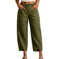 thumbnail image 2 of longantii Linen Capri Pants for Women Cropped Boho Wide Leg Palazzo Pants Elastic Waist Summer Beach Lounge Pant Side Button Casual Capri Trousers with Pockets Army Green L, 2 of 7
